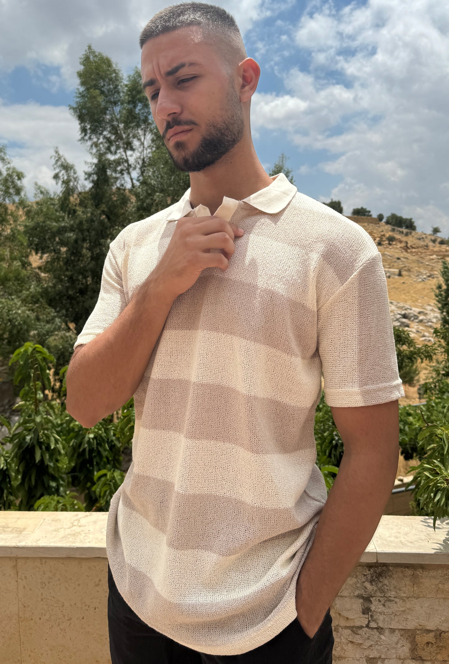 LINED CROCHET POLO