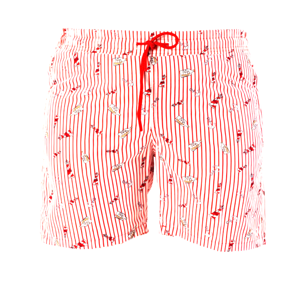 Red-Striped White Swim Shorts