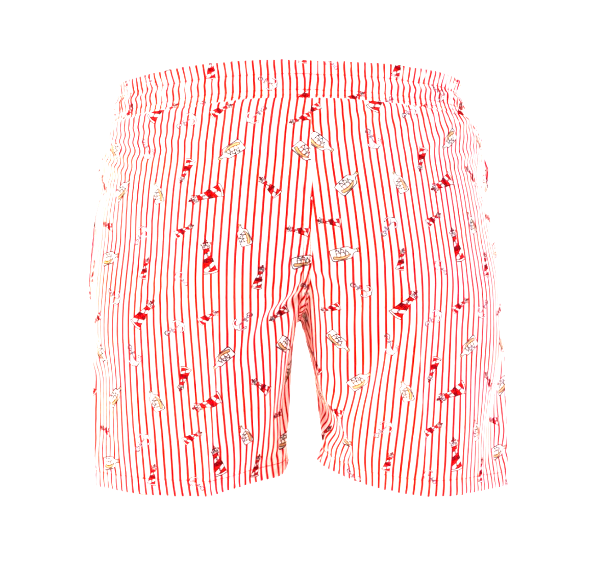 Red-Striped White Swim Shorts