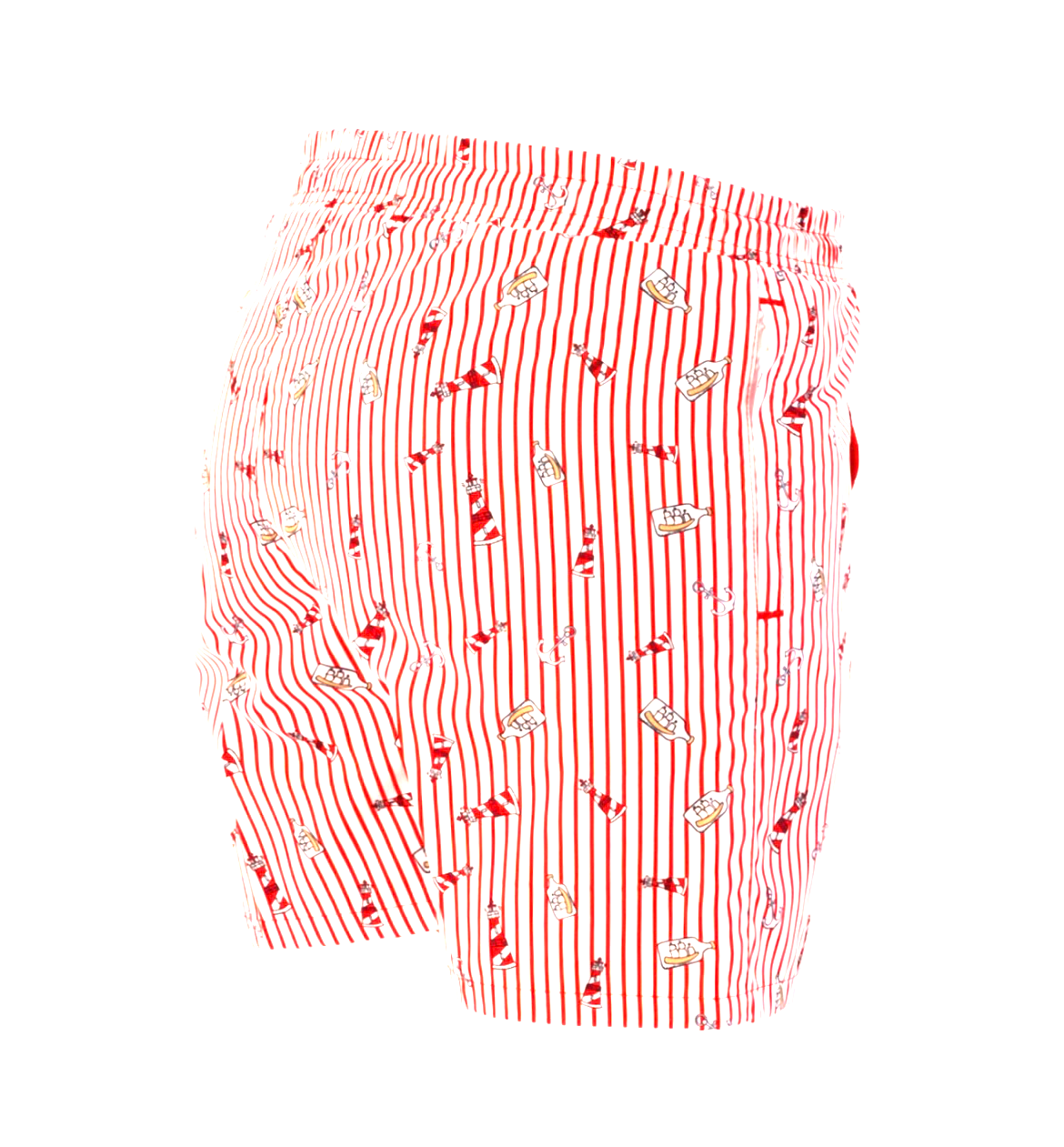 Red-Striped White Swim Shorts