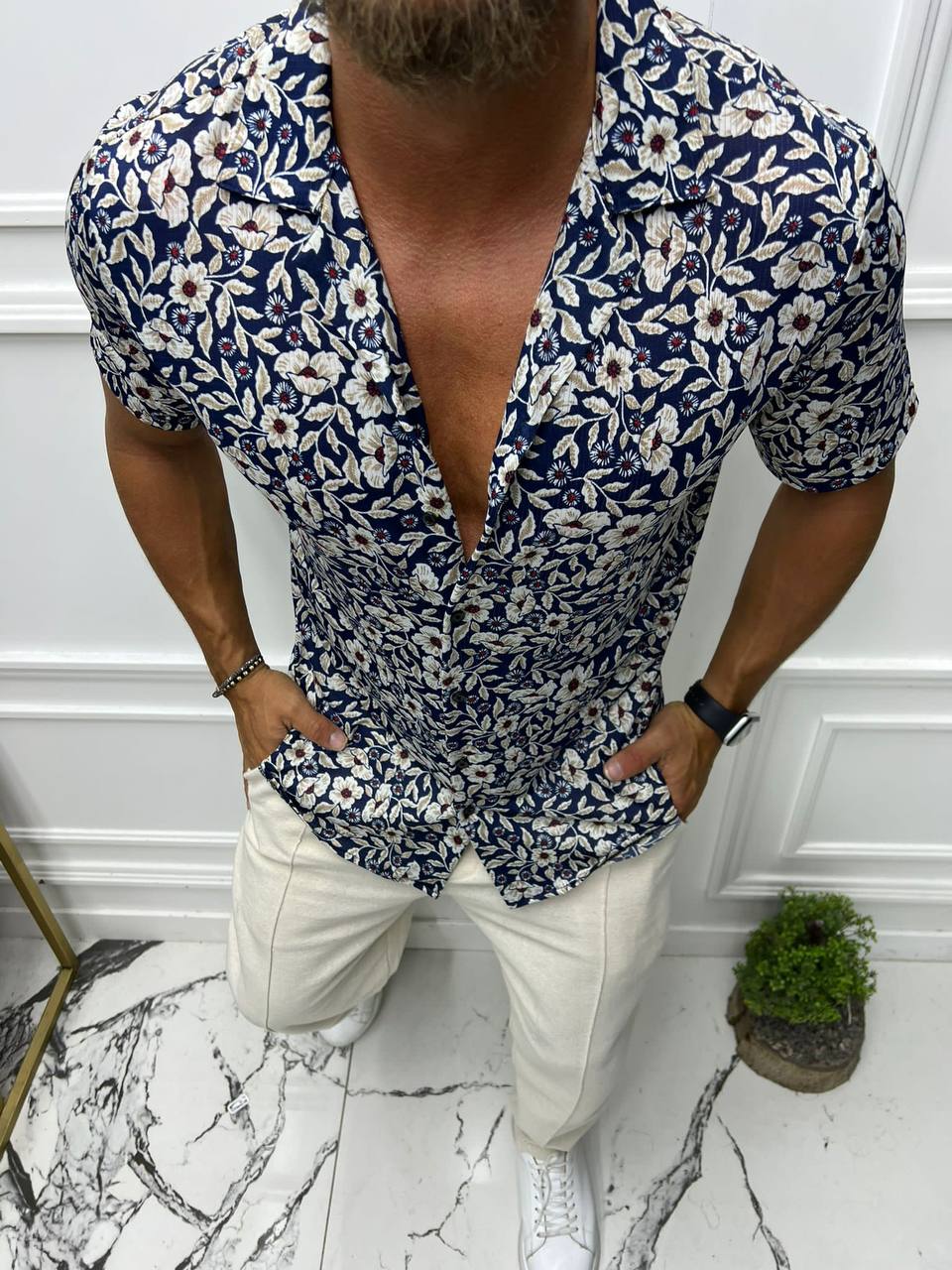 Flowered Navy Shirt