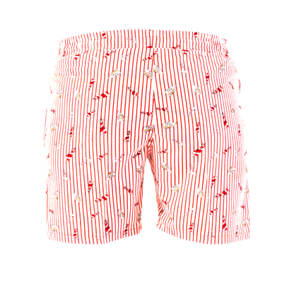 Red-Striped White Swim Shorts